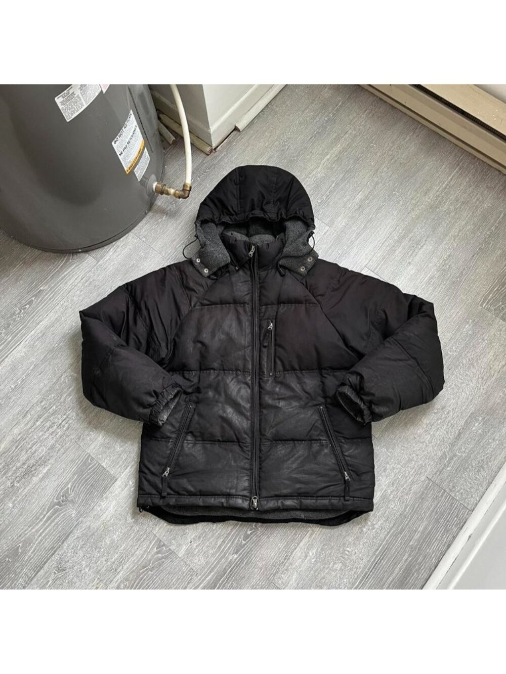 Black Vintage Old Navy Zip-Up Puffer Jacket W/ Detachable Hood